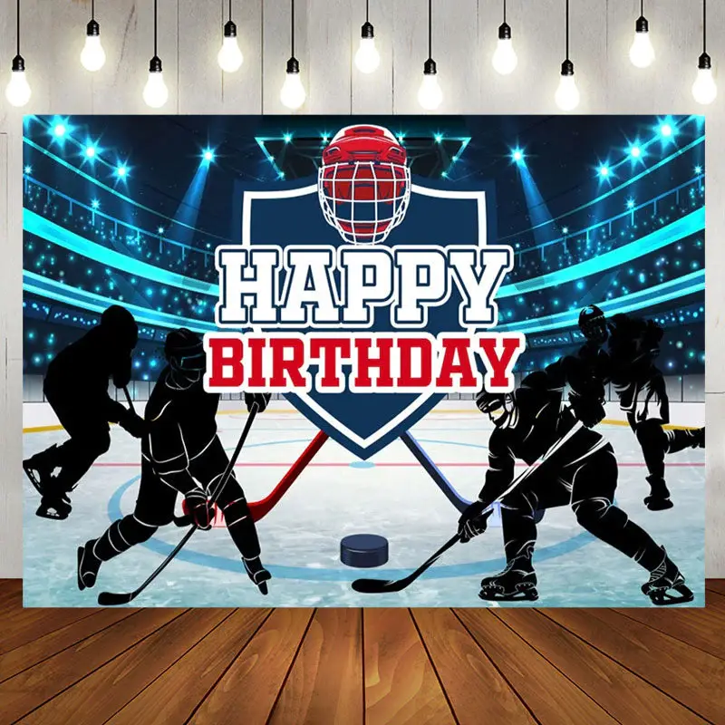 Blue Light Ice Hockey Birthday Backdrop For Boy - Aperturee