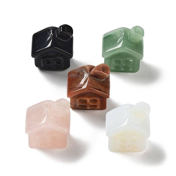 Natural & Synthetic Gemstone Carved House Figurines