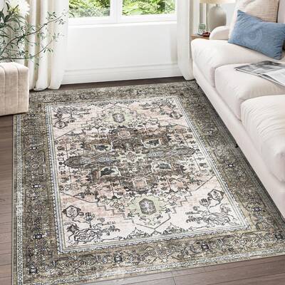 Garvee Washable Area Rug 9x12, Large Boho Living Room Area Rugs, Soft Vintage Bedroom Area Rug Carpet, Non Slip Low-Pile Dist...