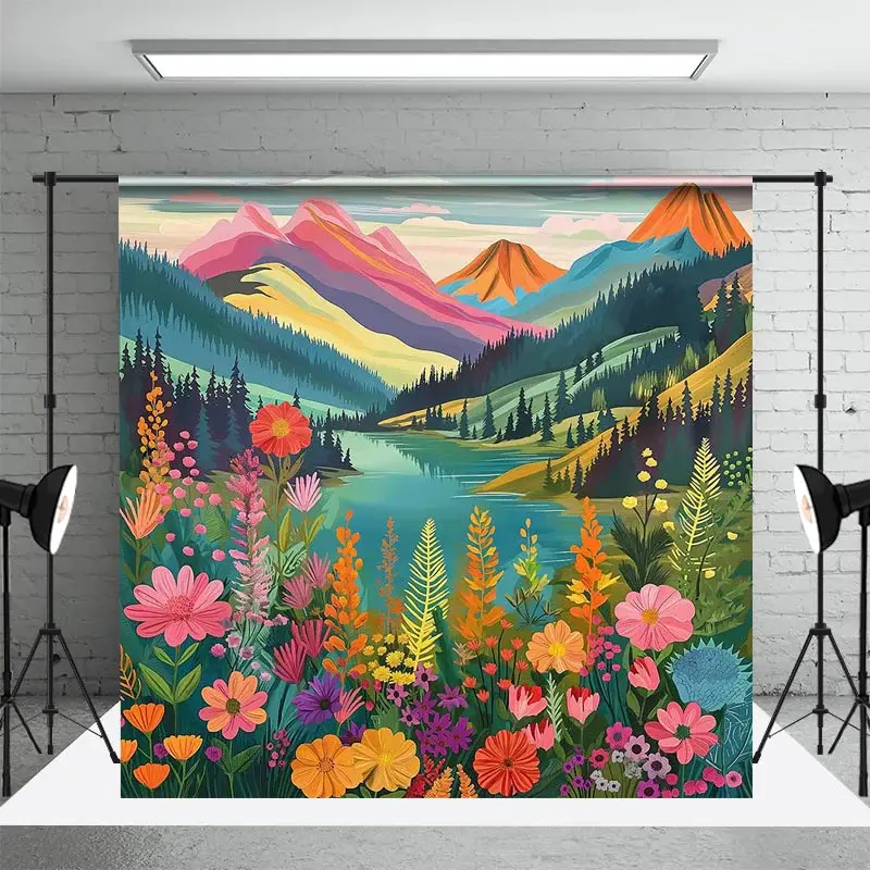Colorful Floral Mountains Natural Scenery Backdrop