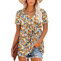 Angerella Womens Short Sleeve Tunics V Neck Button Down Shirts Blouse Tops Pullover S-3XL