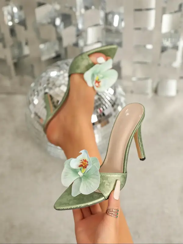 Women's Elegant Flower Decorated Stiletto Heels, Exquisite Trendy Pointed Toe High Heel Sandals, Fashionable Shoes for Party ...