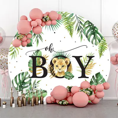 Aperturee Monstera Tiger Oh Boy Round Baby Shower Backdrop | Custom Round Baby Shower Backdrop | Circle Backdrop Baby Shower ...