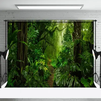 Deep Forest Path Green Leaves Photo Spring Backdrop - Aperturee