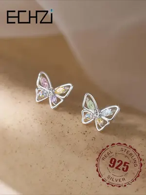 925 Sterling Silver Fashion Colorful Butterfly Design Stud Earrings, Sweet and Cute Jewelry Accessories for Women, Trendy All...