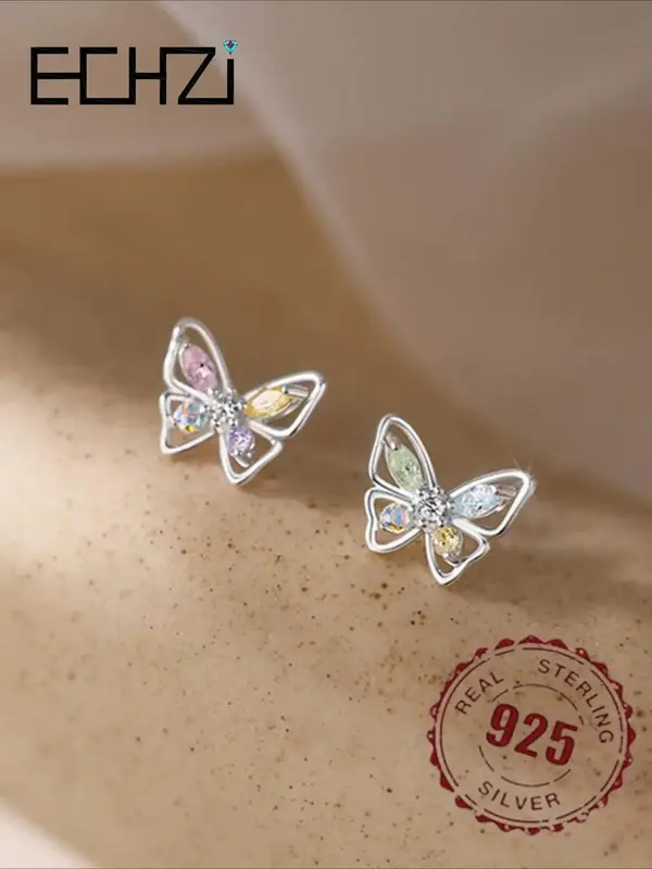 925 Sterling Silver Fashion Colorful Butterfly Design Stud Earrings, Sweet and Cute Jewelry Accessories for Women, Trendy All...