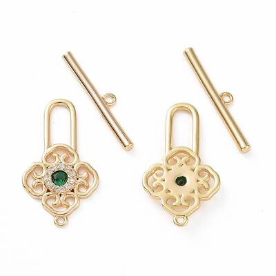 Brass Pave Green Cubic Zirconia Toggle Clasps