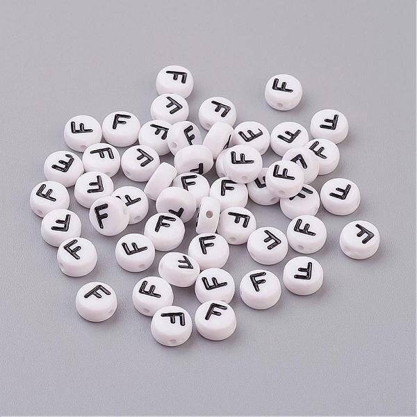 Flat Round with Letter F Acrylic Beads