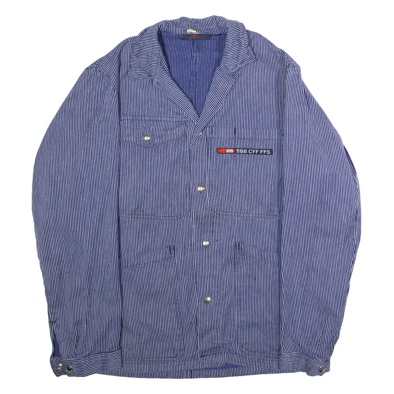 SPILAG Swiss Rail Mens Workwear Jacket Blue Twill Striped S