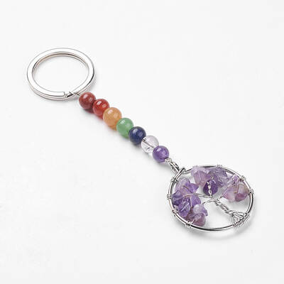 Gemstone and Natural Amethyst Chakra Keychain