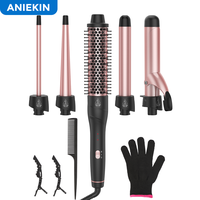 ANIEKIN 5 in 1 Curling Iron Set, Fast Heat Up Comfort Curling Wand from 3/8 to 1 1/4 Inch and a Thermal Brush Come with, Dual...