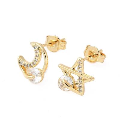 Brass Micro Pave Clear Cubic Zirconia Stud Earrings
