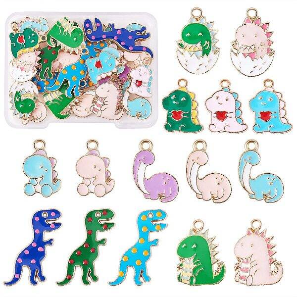 30Pcs 15 Style Alloy Enamel Pendants