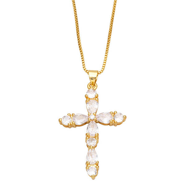 Colorful Zircon Cross Necklace Hip Hop Fashion Diamond Sweater Chain NKB266