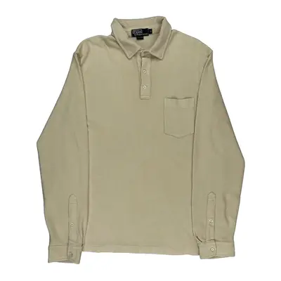 Corduroy Polo By Ralph Lauren Long Sleeve Polo Shirt - Large Beige Cotton | Size: large