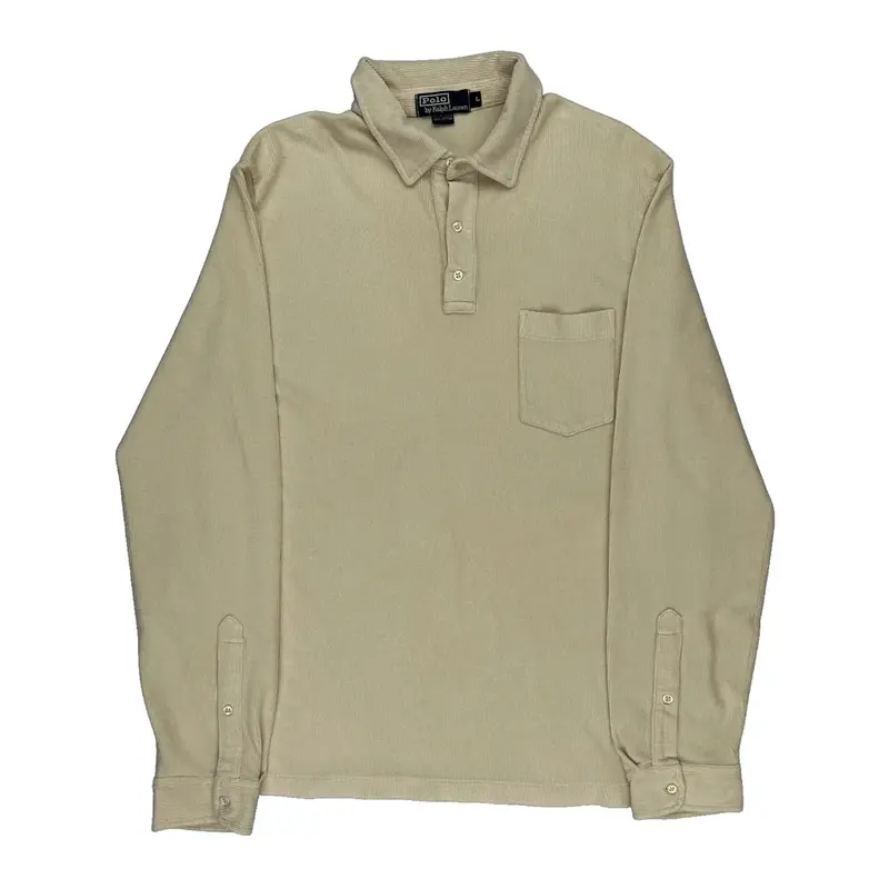 Corduroy Polo By Ralph Lauren Long Sleeve Polo Shirt - Large Beige Cotton | Size: large
