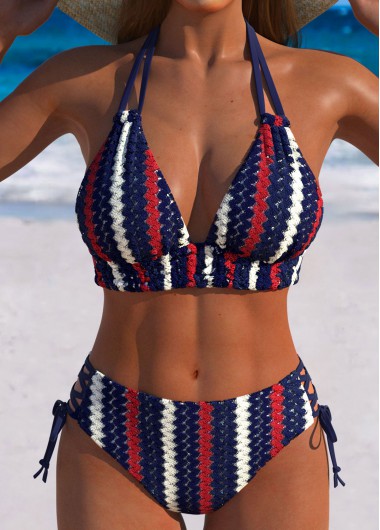 Modlily Mid Waisted Flag Print Multi Color Bikini Set - M
