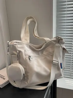 Women's Summer 2025 Plain Color Large Capacity Tote Bag with Circle Coin Purse As Girlfriend Gifts, Casual Trendy Shoulder Ba...