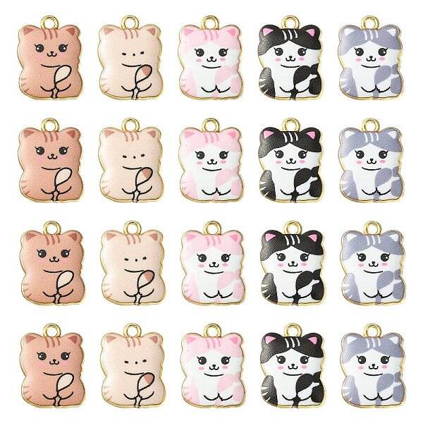 30Pcs 5 Style Printed Alloy Pendants