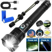 P70 Brightest Rechargeable LED Flashlight,High Lumens with 5 Modes,Waterproof and Zoomable,hand torch Light Camping,Hiking,Fi...