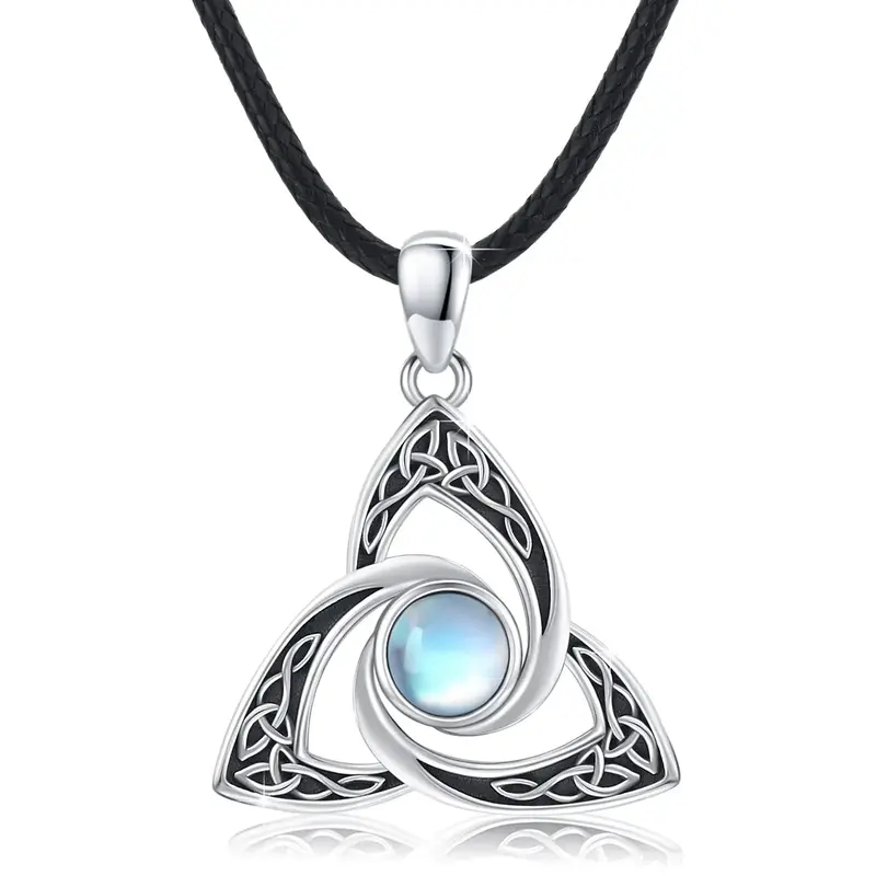 Sterling Silver Moonstone Celtic Knot Pendant Necklace for Men