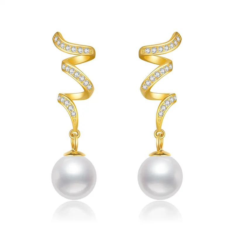 14K Gold Pearl Celtic Spiral Knot Drop Earrings