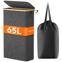 Lifewit 65L Slim Laundry Hamper with Lid, Narrow Basket with Removable Bag, Bamboo Handles, Foldable Design for Efficient Spa...