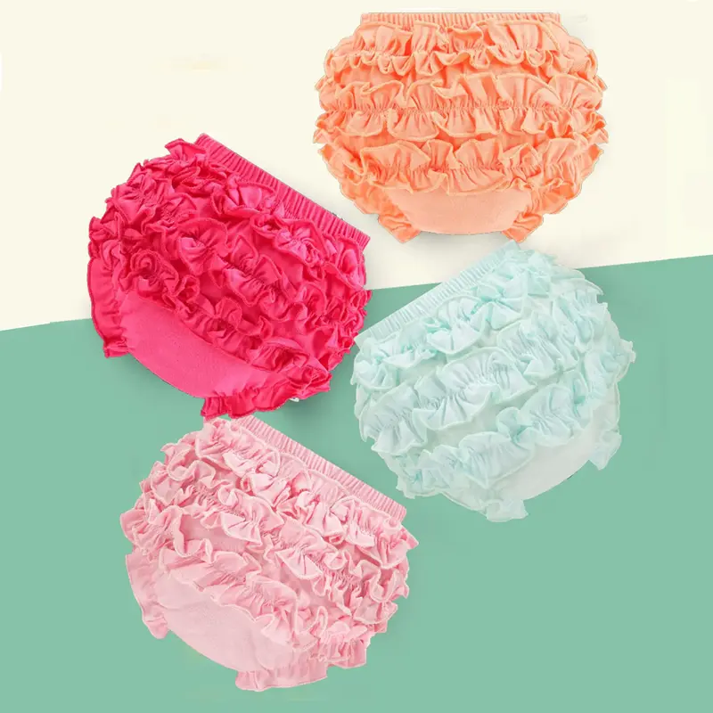 4-Pack Cotton Solid Bloomers for Baby Girls Ruffle Toddler Underwear Diaper Cover Cute Soft Kids Shorts Fashion Briefs Pantie...