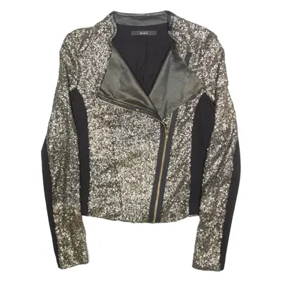 OUI Sequins Womens Biker Jacket Black UK 10
