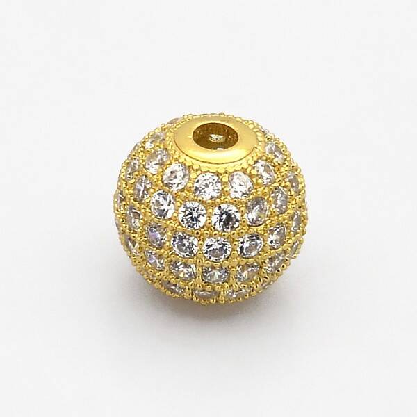 CZ Brass Micro Pave Grade AAA Clear Color Cubic Zirconia Round Beads