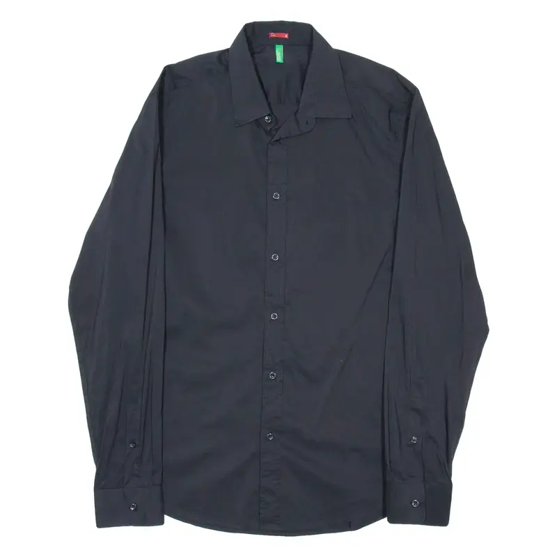 BENETTON Slim Fit Mens Formal Shirt Black Long Sleeve L