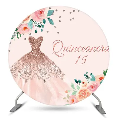 Aperturee Quinceanera 15Th Pink Dress Birthday Round Backdrop | Circle Party Backdrop | Round Backdrop Stand Covers | Circle ...