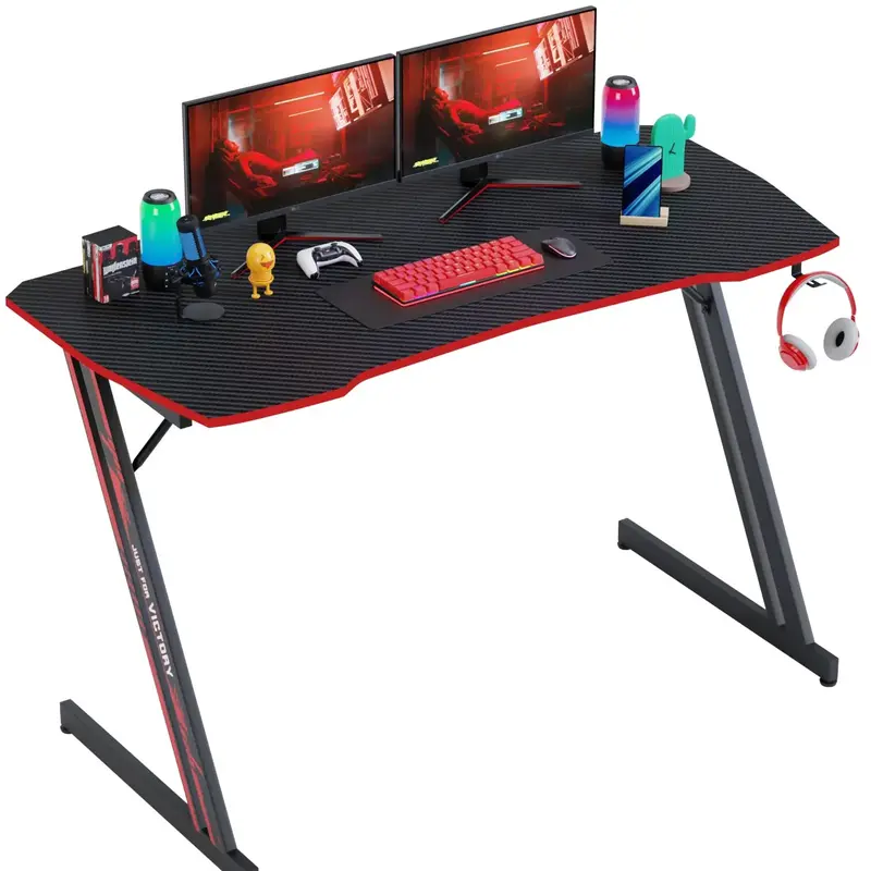 Gaming Desk 47/39/35 Inch Z Shaped Carbon Fiber Surface Desktop Waterproof Computer Table PC Workstaion Gaming Table with Hea...