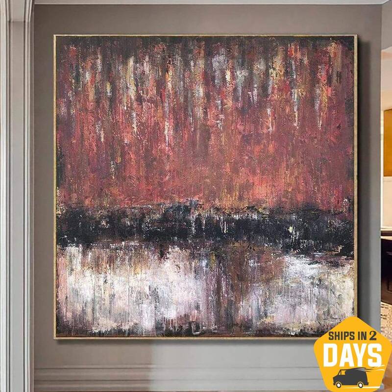 Wall Large Canvas Art Hand Art Oil Painting Abstract Red Wall Art Oil | FIRE 60"x60"