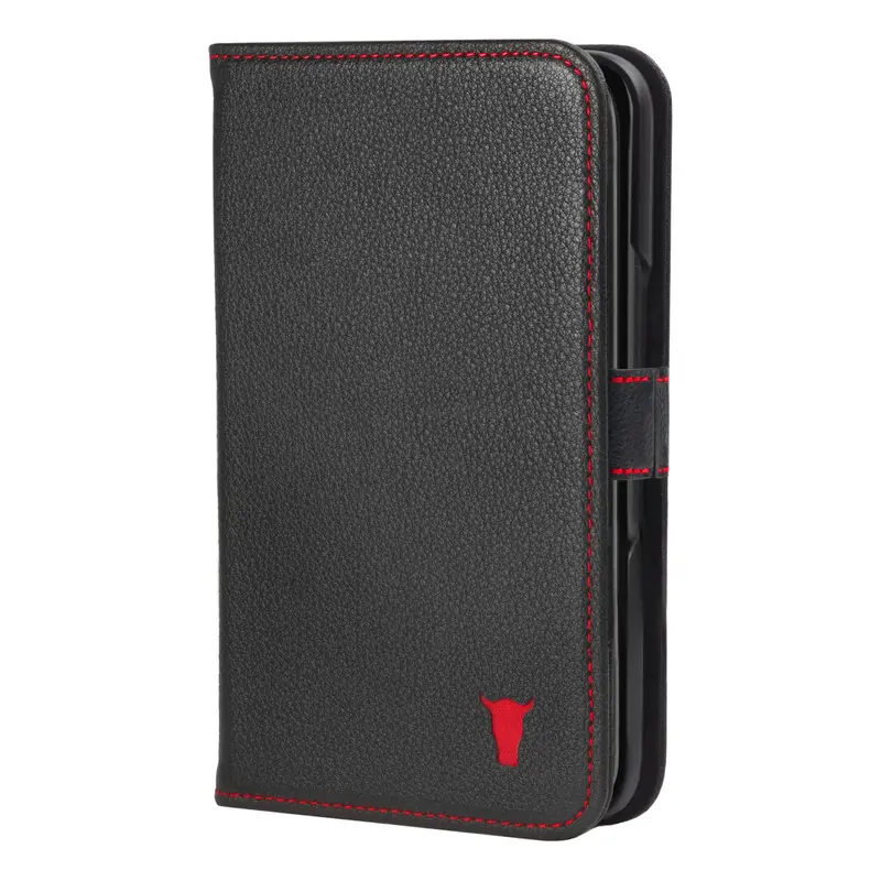 Google Pixel 10 Pro Fold Leather Wallet Case - Black with Red Detail
