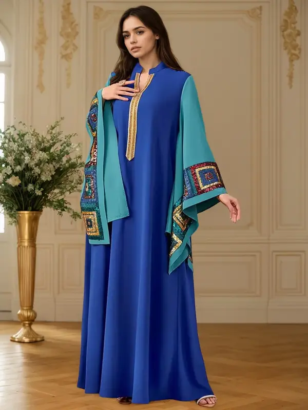 Elegant Patchwork Embroidered Sleeve Abaya Dress, Modest Long Sleeve Islamic Clothing, Stylish Muslim Fashion for Women, Suit...