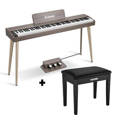 Donner DDP-60 Semi-Weighted Digital Piano - Gray / Piano+White/Black Bench