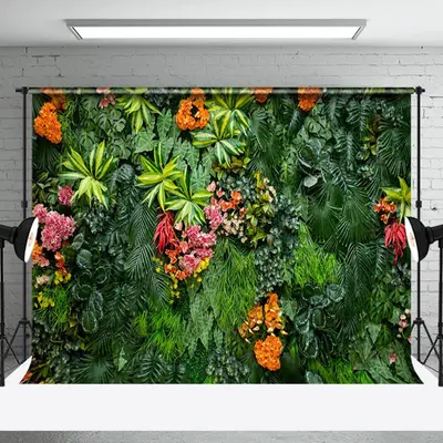 Tropical Rainforest Plants And Flowers Green Backdrop - Aperturee