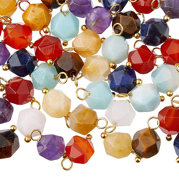 60Pcs Chakra Theme Natural Mixed Stone Charms
