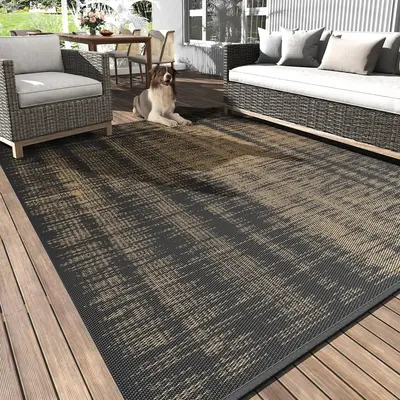 [CLEARANCE] MontVoo Waterproof Outdoor Rug, Boho Geometric Reversible Mat, Stain-Resistant & UV-Proof Plastic Straw Rug, Fold...