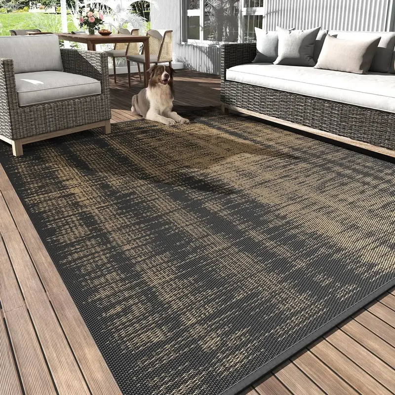 [CLEARANCE] MontVoo Waterproof Outdoor Rug, Boho Geometric Reversible Mat, Stain-Resistant & UV-Proof Plastic Straw Rug, Fold...