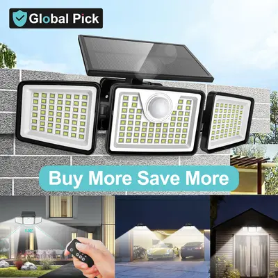 Daphino Solar Outdoor Lights 2500LM Security Lights, 3 Heads Dimmable SpotLights with 3 Modes, IP65 Waterproof