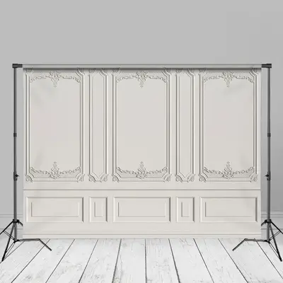 Delicate Carved Vintage White Wall Portrait Backdrop - Aperturee