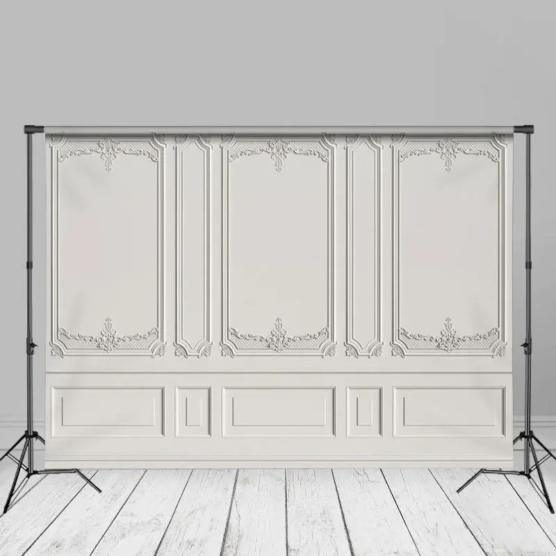 Delicate Carved Vintage White Wall Portrait Backdrop - Aperturee