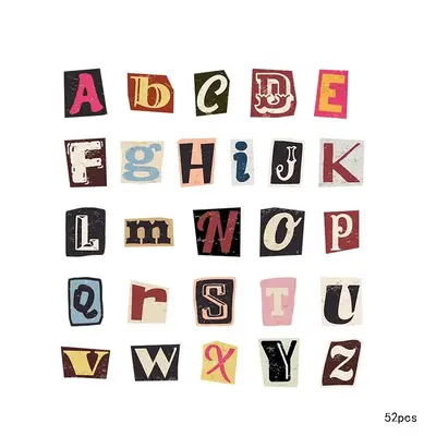 Vintage Alphabet Pattern Sticker, 52pcs DIY Decorative Sticker, Irregular Sticker Material For Scrapbooking & Journal Making