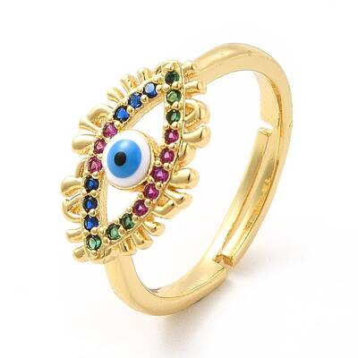 Colorful Cubic Zirconia Horse Eye with Enamel Adjustable Ring