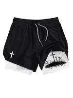 Men's Cross Print Pocket Gym Shorts, Breathable Quick Drying Shorts for Gym Workout Running, Casual Sporty Shorts for Men, Ca...