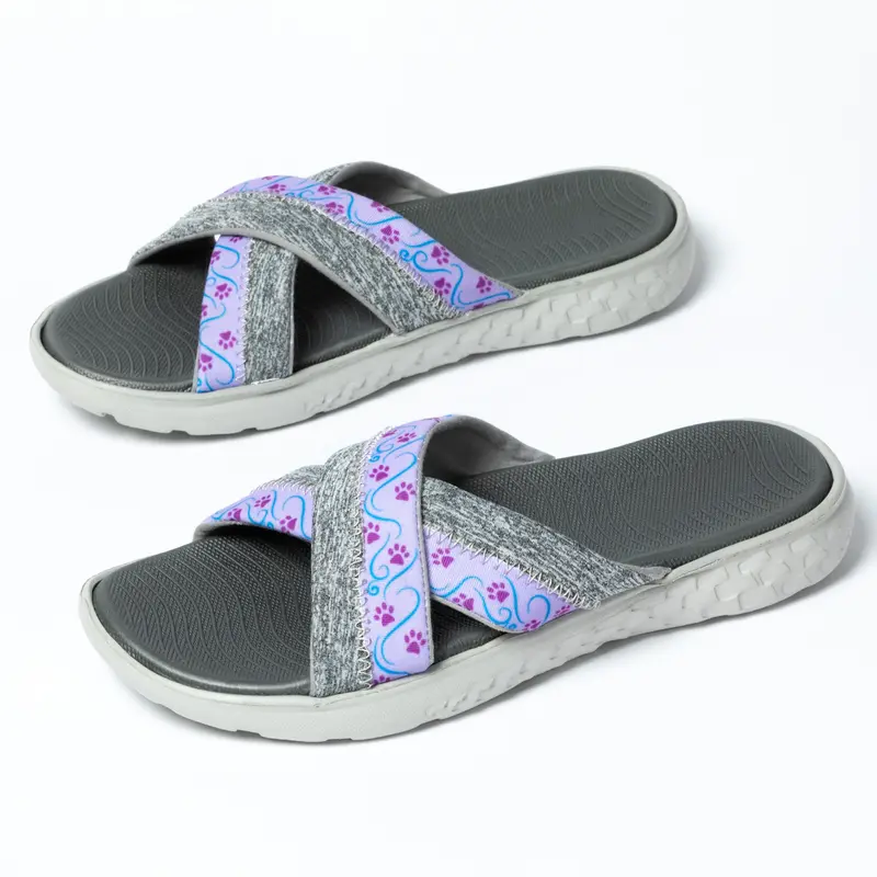 Cross Top Paw Print Slide Sandals - Sophisticated Swirls & Paws - 11
