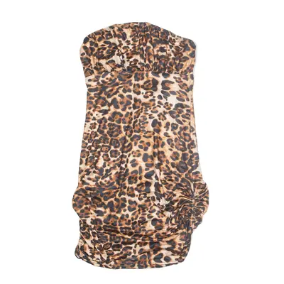 Side Ruched Leopard Tube Mini Dress Brown Sleeveless Short Womens UK 8