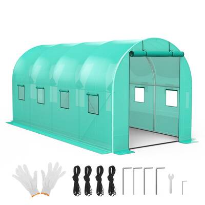Garvee 15'x7'x7' Walk-In Tunnel Greenhouse - Hoop House with Galvanized Steel Frame, 140g/m² Green PE Cover, Roll-Up Zipper ...